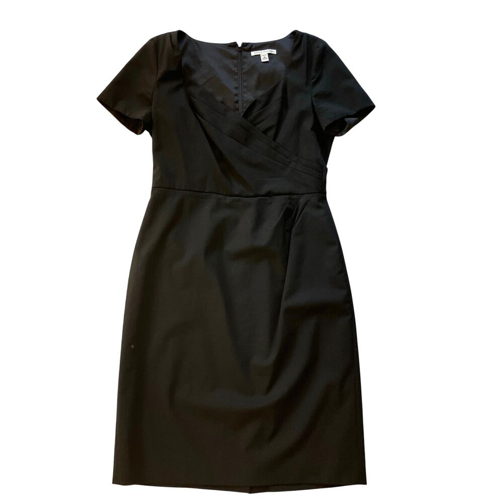 Banana Republic Pleated Surplice V-Neck Wool Sheath Dress Size 8 Black Cocktail